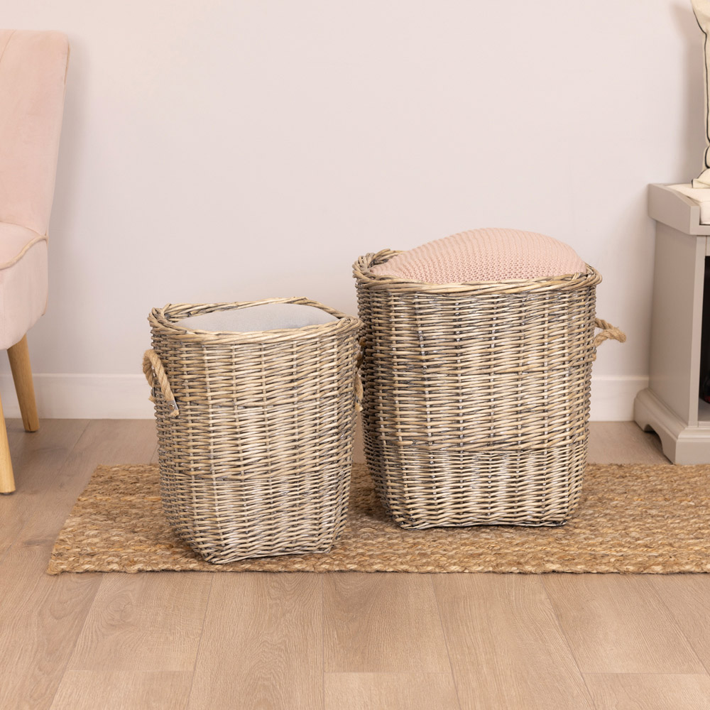 Charles Bentley Snug Wicker Log Basket with Fabric Liner Set of 2 Image 7