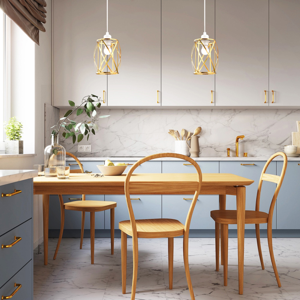 Happy Homewares Vintage Lantern Cage Brushed Gold Metal Strips Pendant Shade Image 2