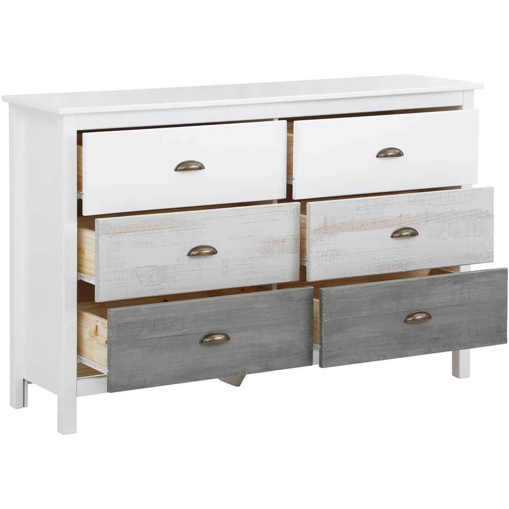 Loft24 Salva 6 Drawer White Gloss and Grey Brushed Pine Chest of Drawers Image 4