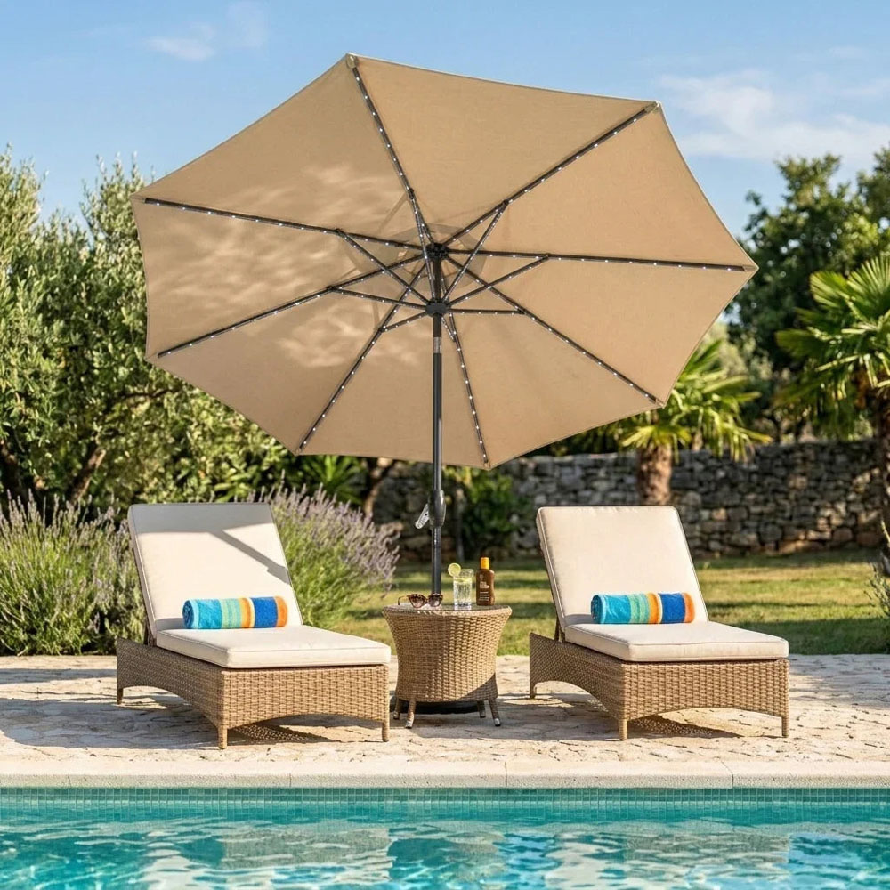 MonsterShop LED Beige Crank and Tilt Parasol with Tilt Base 2.7m Image 2