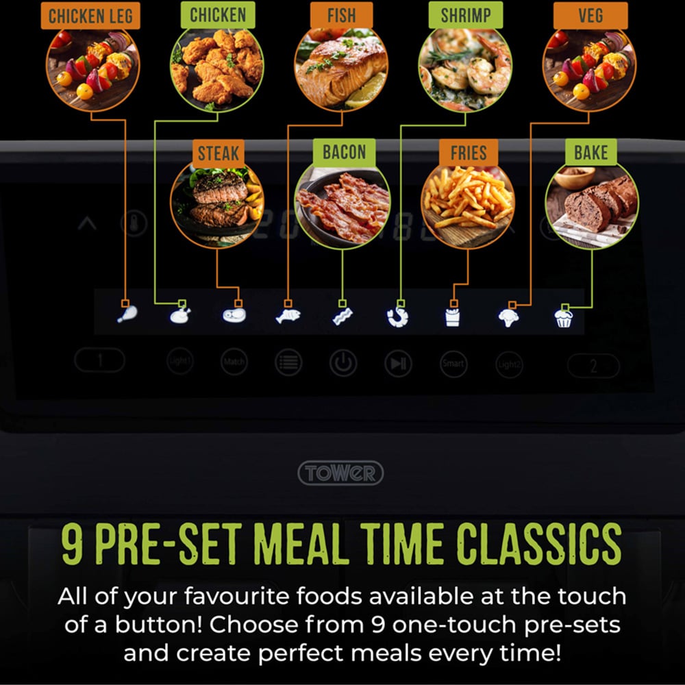 Tower Vortx Vizion T17151 Black Dual Basket Digital Air Fryer 8L Image 8