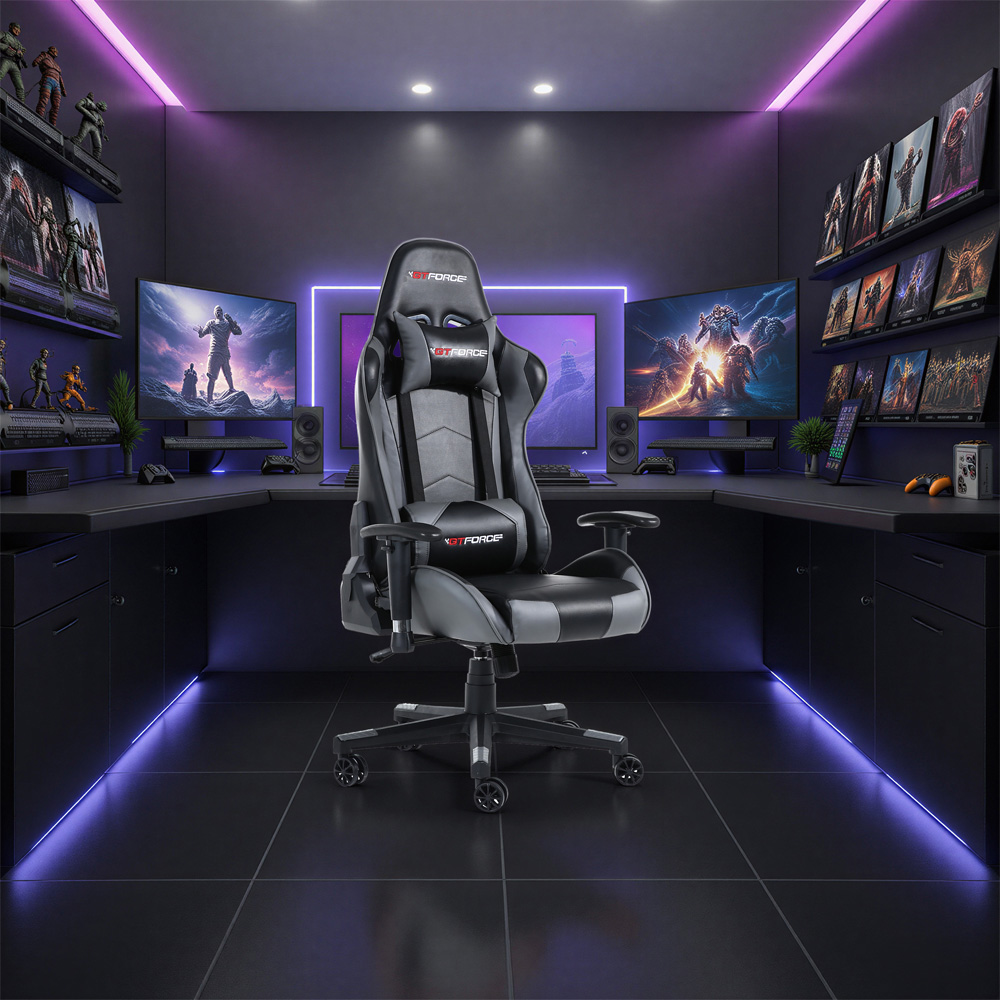 Furniture Online Pro Fx Grey Faux Leather Reclining Gaming Chair Image 8