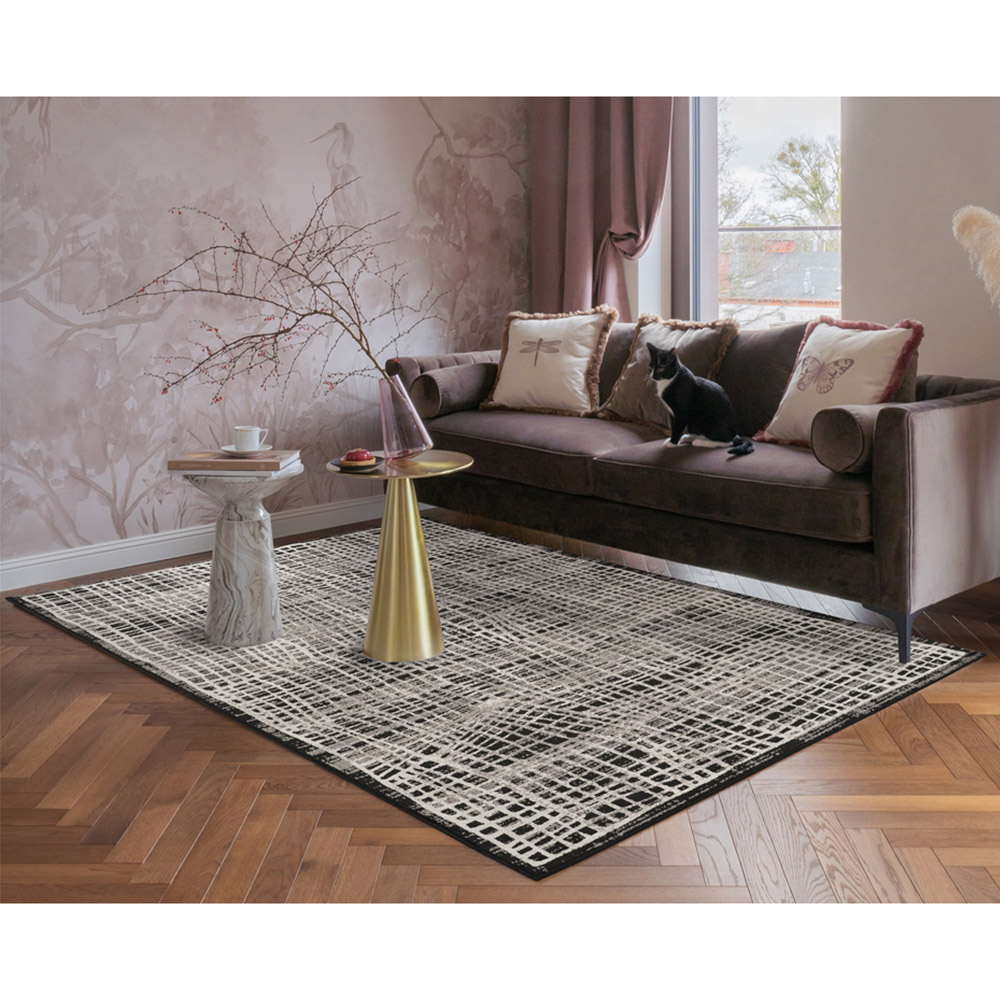 Mayfair Living Room Area Rug Metallic Sheen Contemporary Modern Mesh Design - Black 200cm x 290cm Image 2