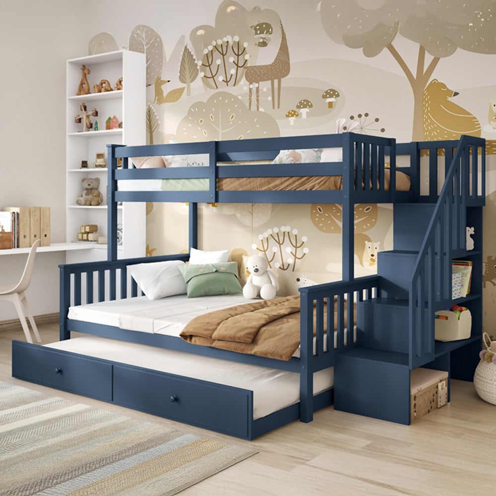 Flair Tag Navy Triple Staircase Bunk Bed with Trundle Image 3