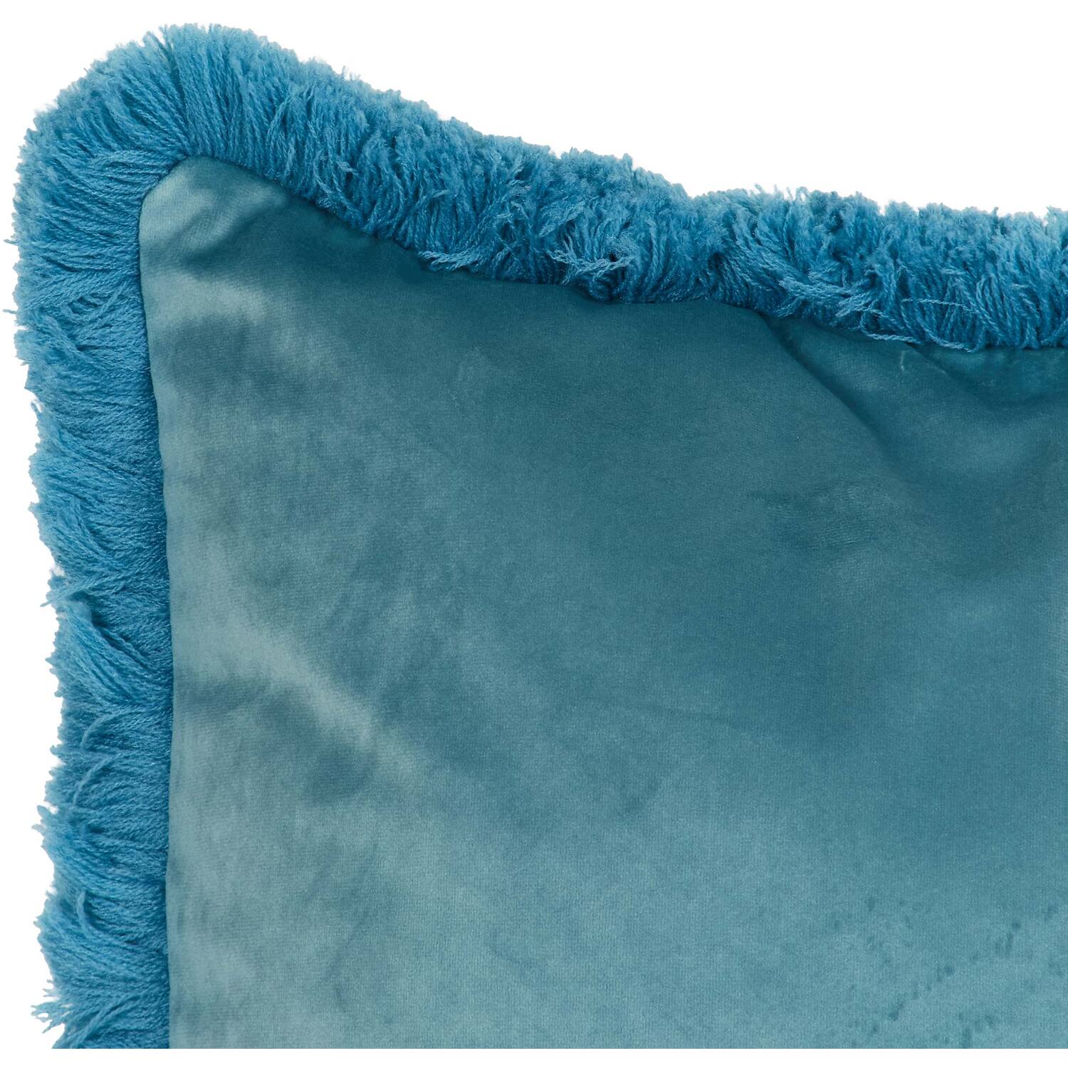 Axton Velvet Fringed Cushion - Teal Image 3
