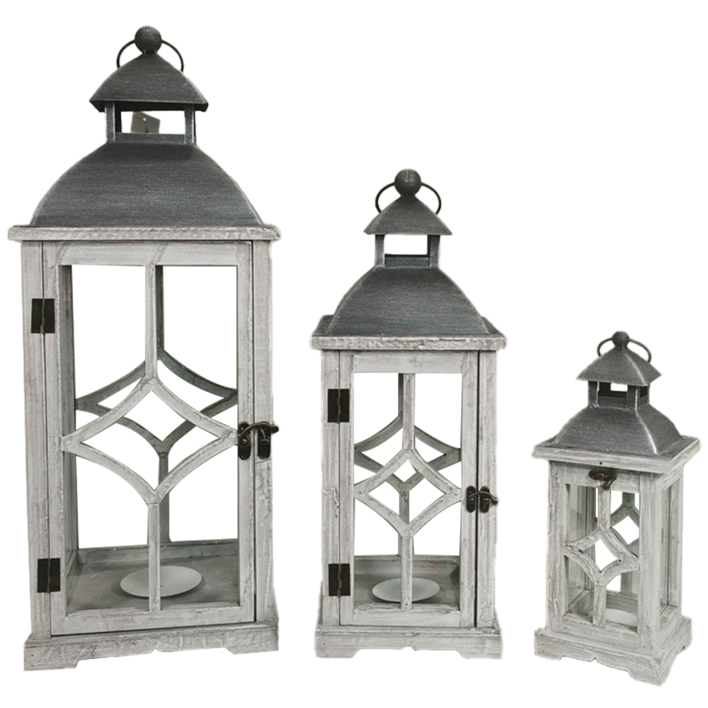 Acacia Home Set of 3 Wooden Lanterns Image 1