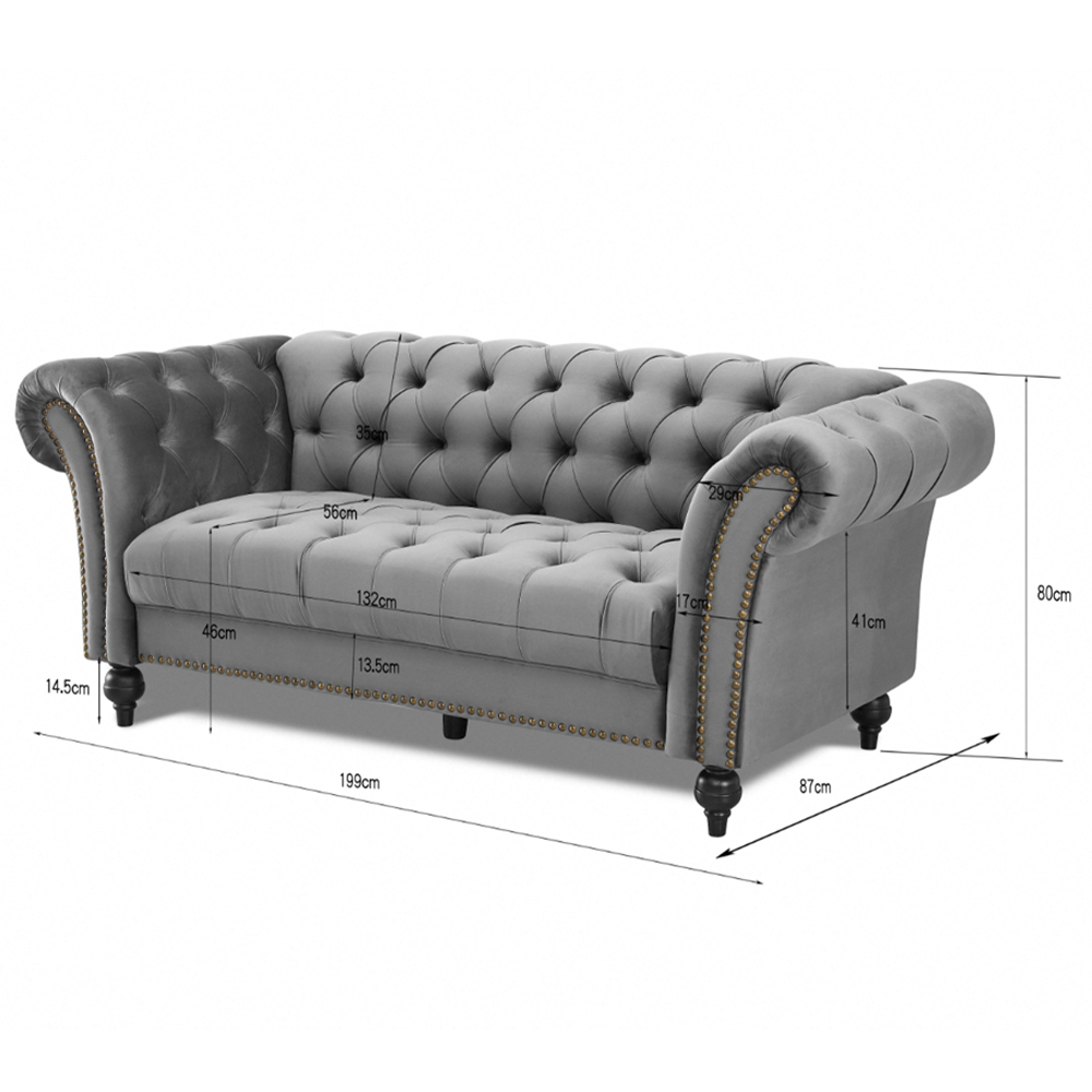 Home Detail Mayfair 3 Seater Grey Velvet Curved Sofa Image 8