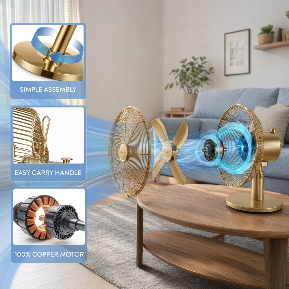 Air Pro Gold Portable Oscillating Metal Table Fan 12 inch Image 5