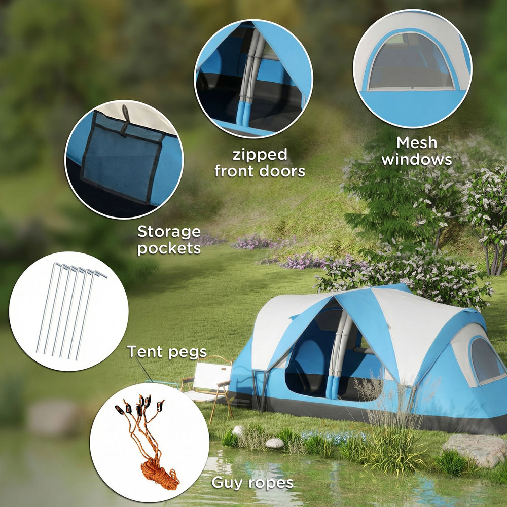 Outsunny 5-8 Person Waterproof Camping Tent with Rooms Blue Image 8