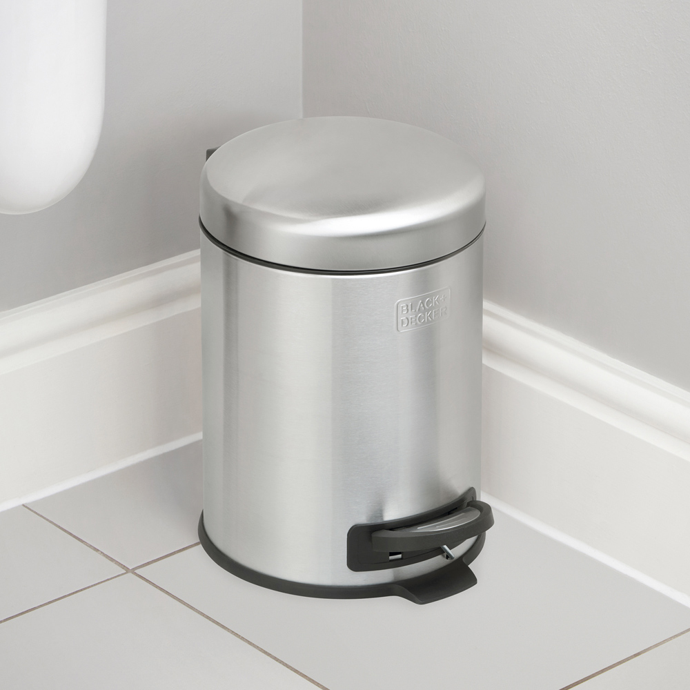Black + Decker Stainless Steel Dome Lid Pedal Bin 5L Image 4