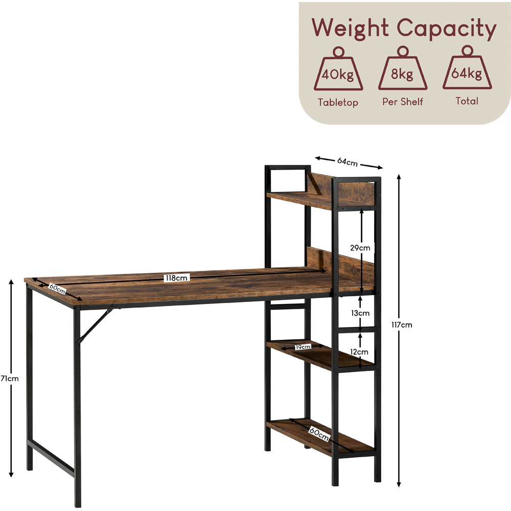 Vida Designs Brooklyn Dark Wood Computer Desk with 3 Shelf Image 9