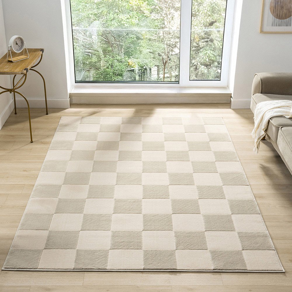 Desire Rugs Vellure Cream Metallic Sheen Grid Design Rug 120 x 170cm Image 2