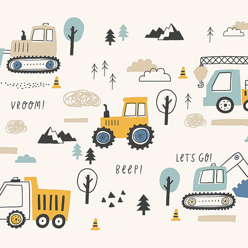 Origin Murals Tractors and Diggers Blue Wall Mural Image 2