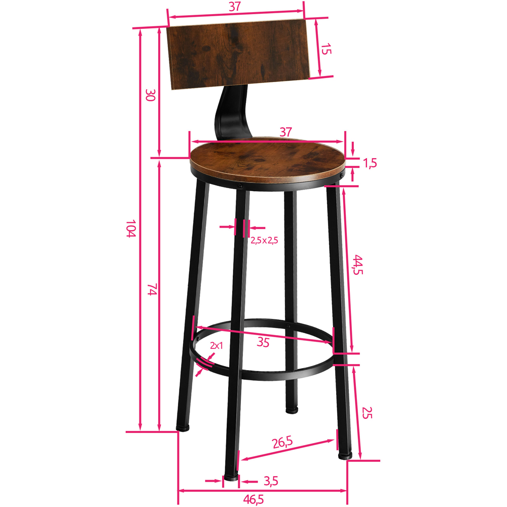 tectake Poole Dark Wood Set of 2 Bar Stool Image 7