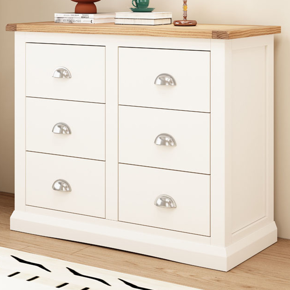 Cabinet Bits Cosenza 6 Drawer White Chrome Cup Handle Chest of Drawers Image 1