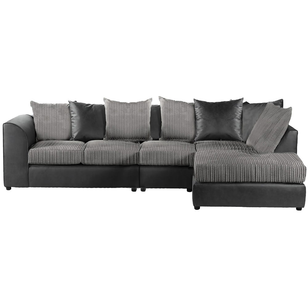 Luxor 4 Seater Black and Grey Jumbo Cord Right Hand Facing Scatter Back L Shaped Corner Sofa Set Image 2