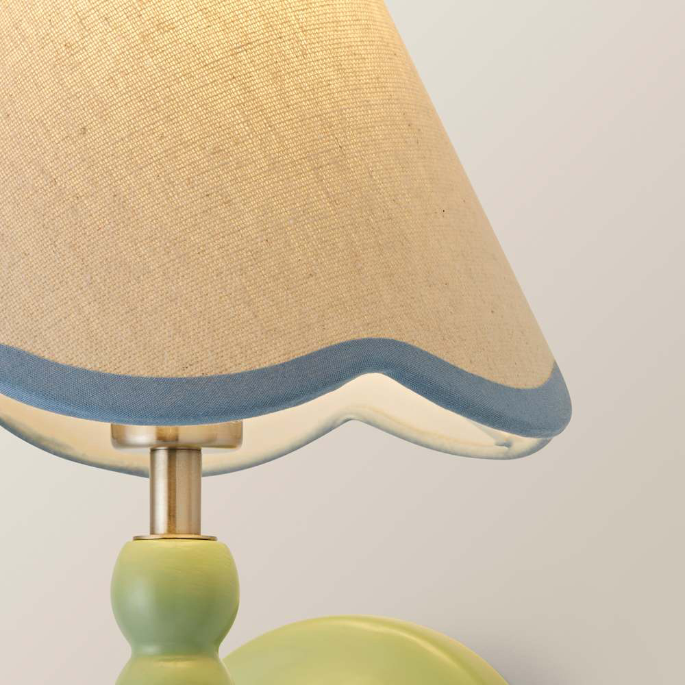 ValueLights Blue Trim Scallop Shade Green Bobbin LED Wall Light with Bulb Image 5