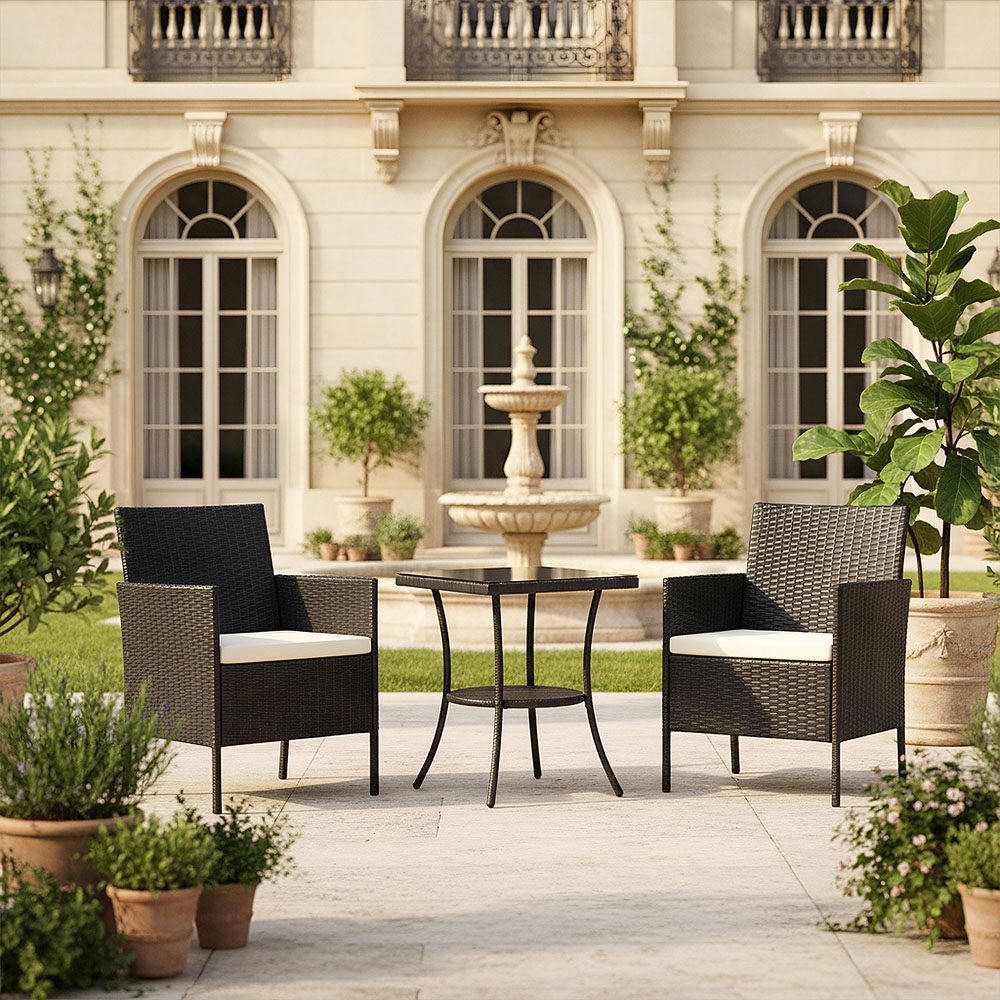 Living and Home 2 Seater PE Rattan Black Garden Bistro Set Image 7