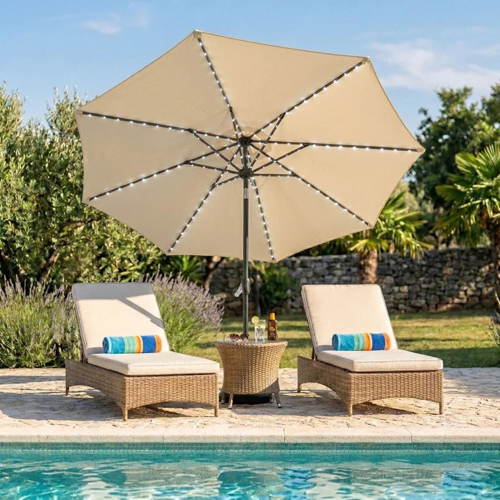 MonsterShop LED Cream Crank and Tilt Parasol with Tilt Base 2.7m Image 2