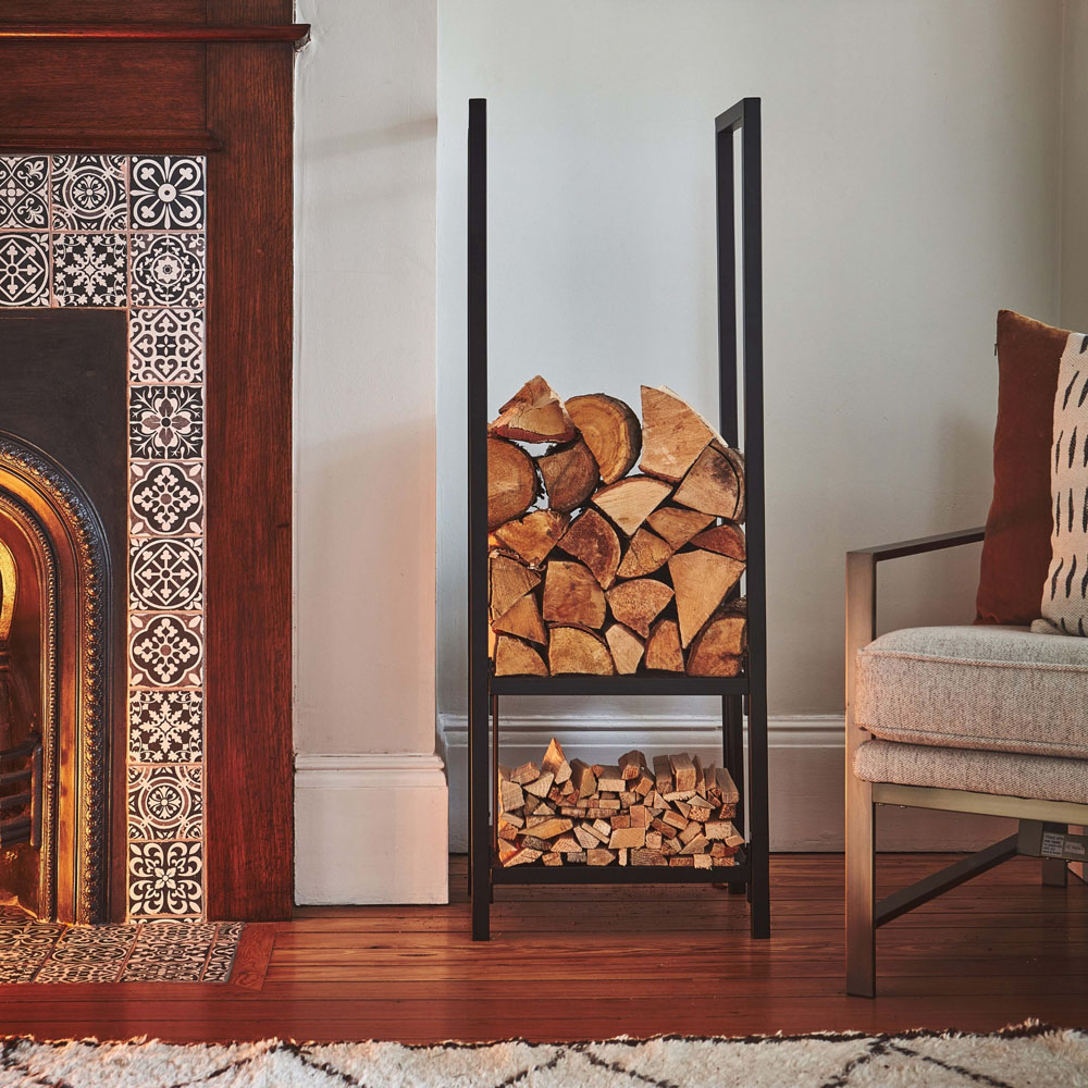 Ivyline 2 Shelf Black Steel Tall Square Log Holder 120cm Image 2
