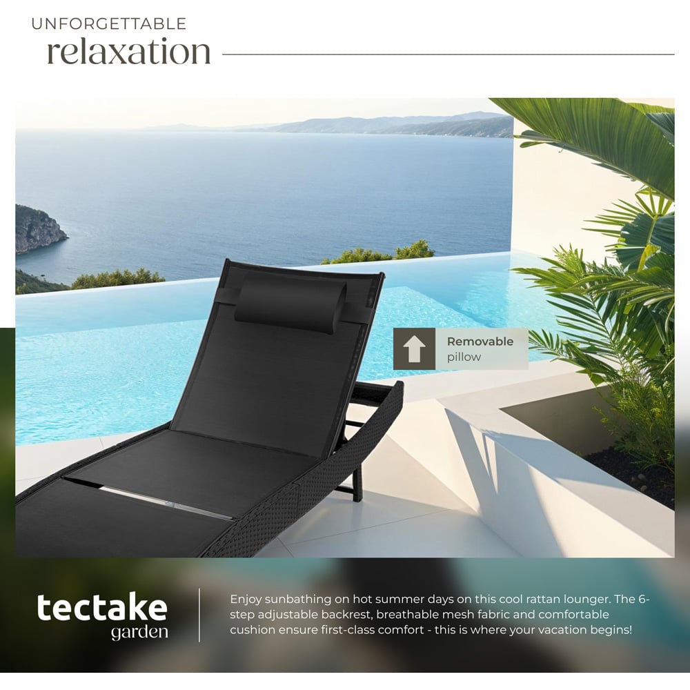 tectake Moana Black 6 Level Sun Lounger with Removable Pillow Image 4
