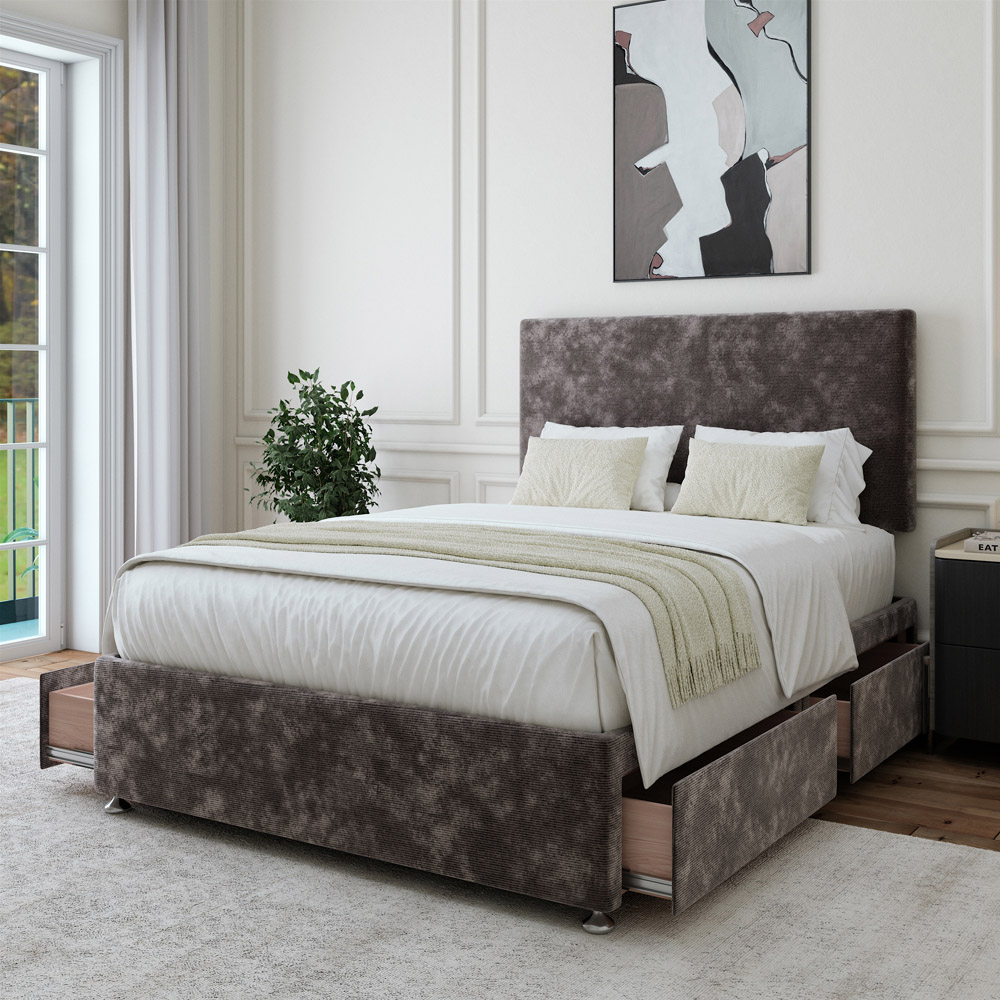 Bedmaster Super King Charcoal Chenille 4 Drawer Divan Base with Valencia Headboard Image 2