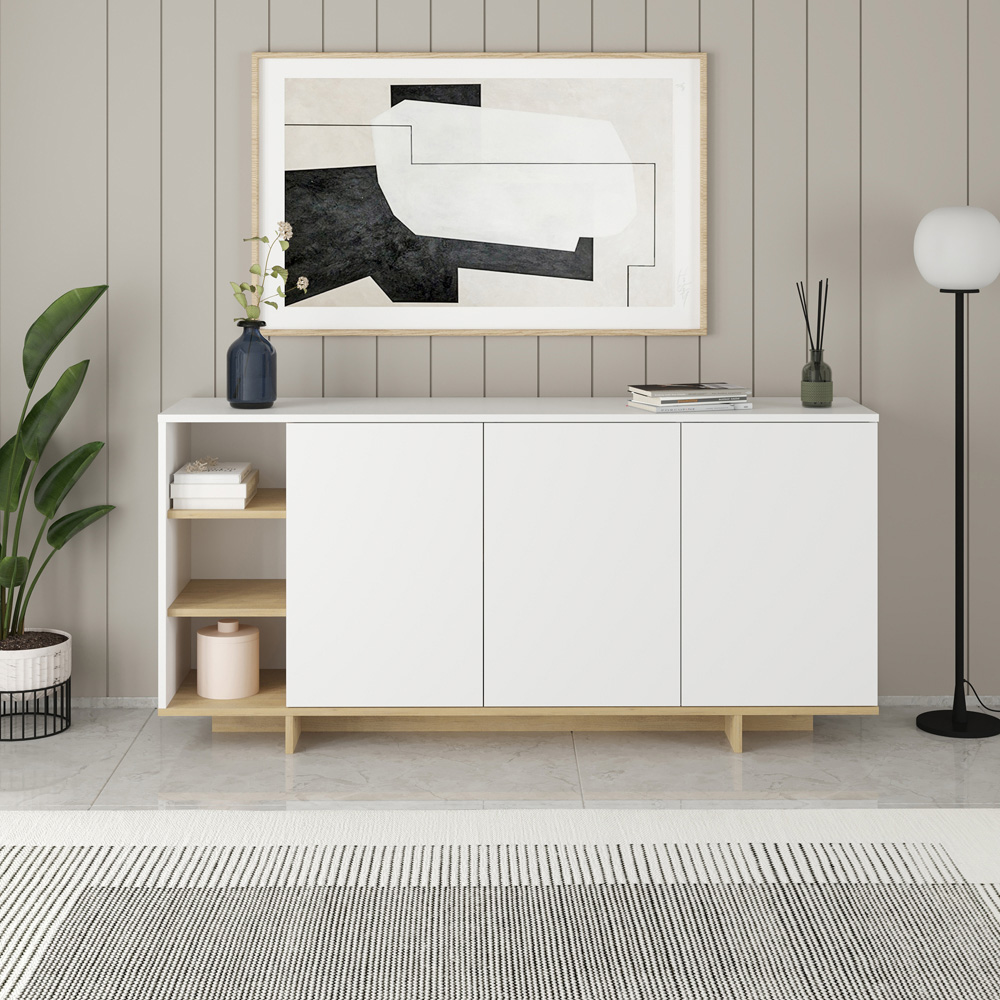 Decortie Stockton 3 Door White Sapphire Oak Sideboard Image 5