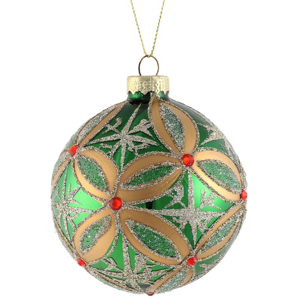 Green and Gold Jewelled Bauble - Green Image