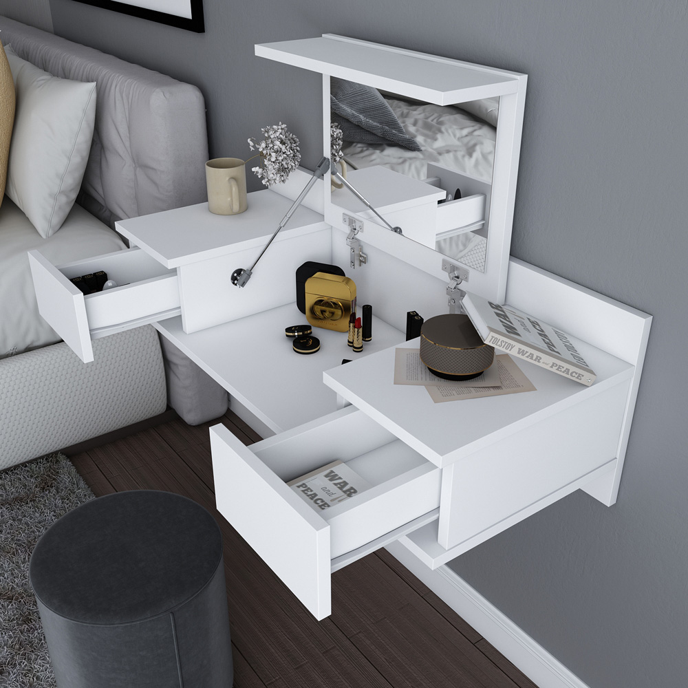 Decorotika Zenn 2 Drawer White Floating Vanity Table Image 6