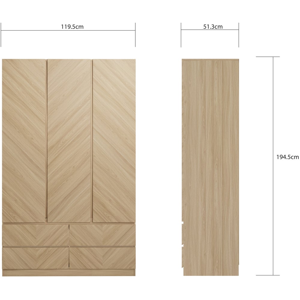 GFW Catania 3 Door 4 Drawer Euro Oak Wood Wardrobe Image 7