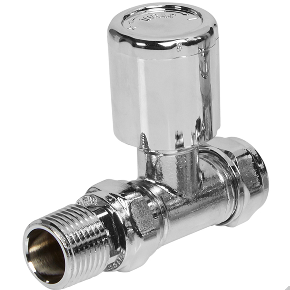 Towelrads Chrome Straight TRV and Lockshield Set 15mm x 1/2inch Image 2