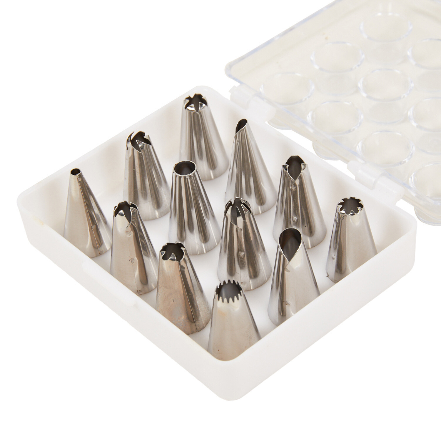 Pack of 12 Stainless Steel Piping Nozzles - Silver Image 1