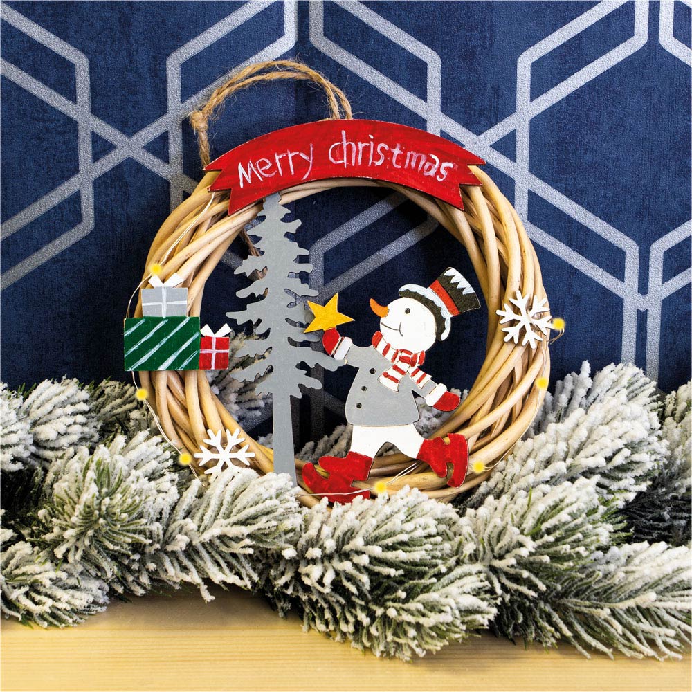 St Helens Snowman Wicker Christmas Wreath Multicolour 15cm Image 2