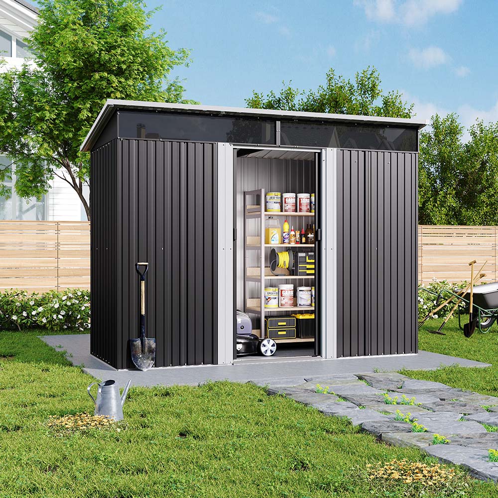 H&O Direct 8.5 x 4ft Black Metal Pent Garden Shed Image 2