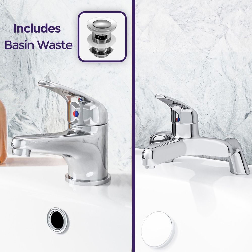 Nes Home Elford Chrome Bath Filler Tap and Basin Mono Mixer with Waste Image 4