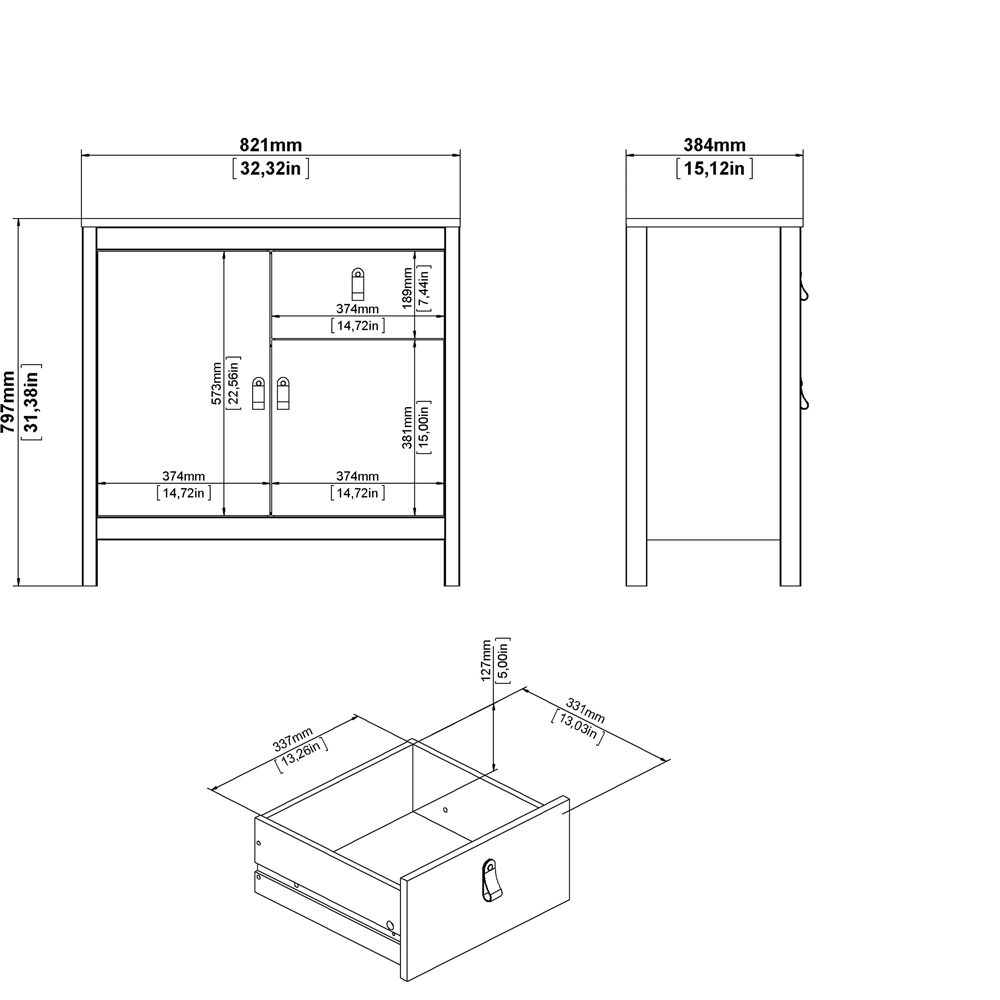 Florence Barcelona 2 Door Single Drawer Matt Black Sideboard Image 8