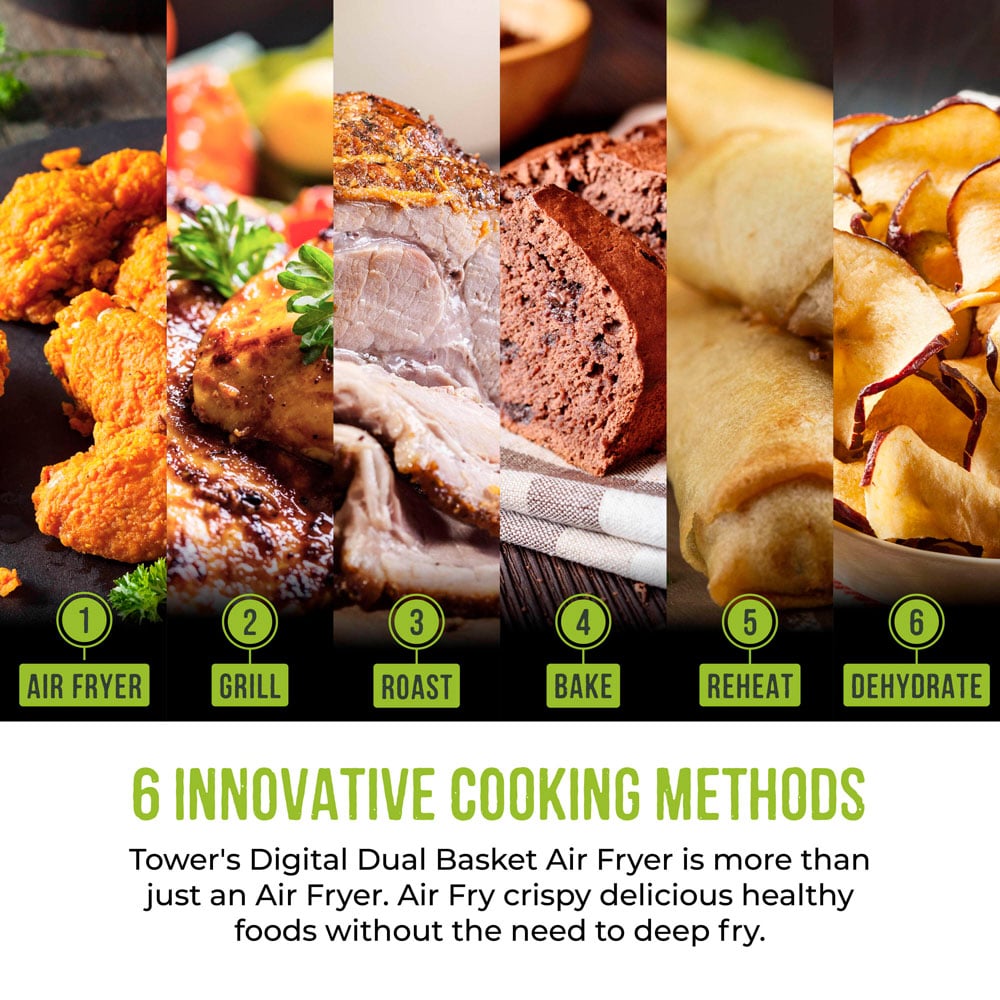 Tower Vortx T17137WHT White Dual Basket Chrome Trim Digital Air Fryer 8.5L Image 3