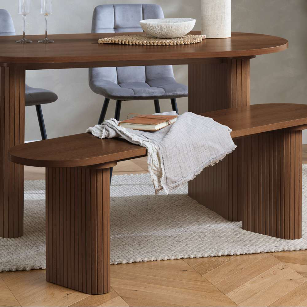 Birlea Axel 4 Seater Oval Fluted Dining Bench Set Walnut and Grey Image 6