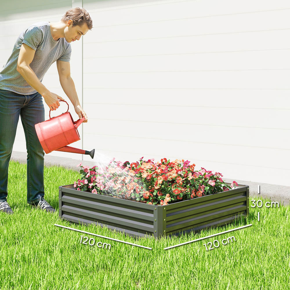 Outsunny Light Grey Galvanised Steel Square Raised Garden Bed Planter 30 x 120 x 120cm Image 8