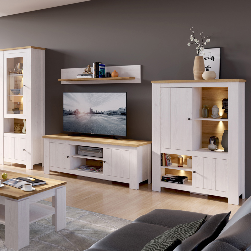 Florence Celesto 2 Door 2 Shelf White and Oak TV Unit Image 6