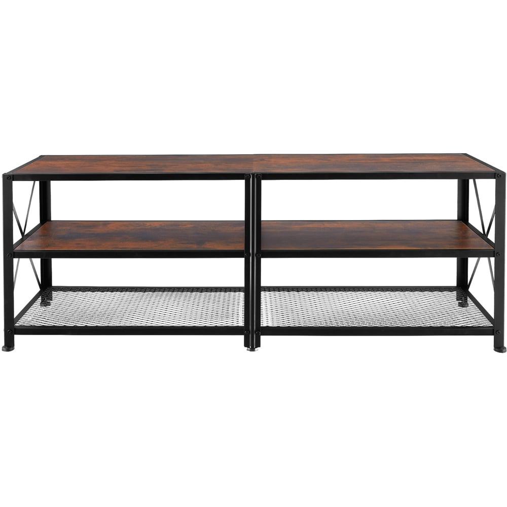 tectake 3 Shelf Dark Wooden and Steel Rustic TV Stand Image 3