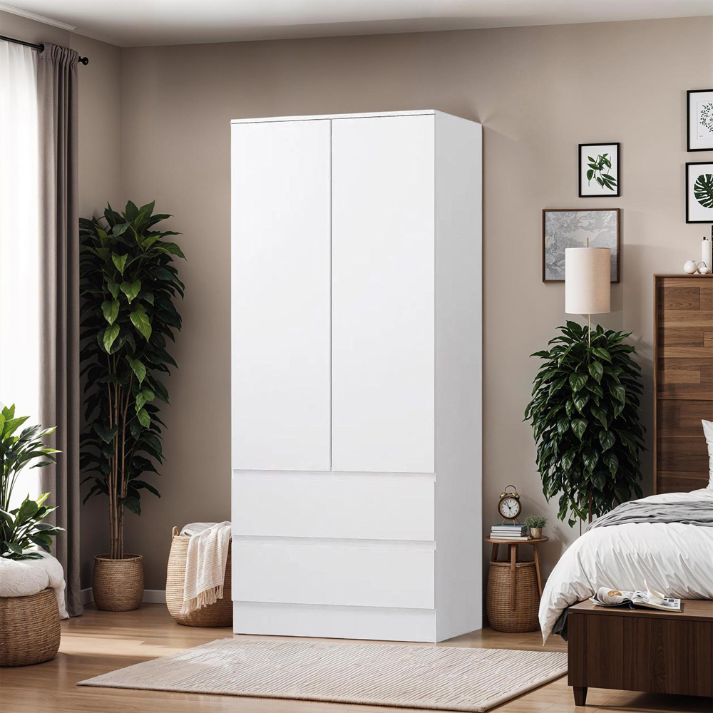 FWStyle Stora 2 Door 2 Drawer Matt White Wardrobe Image 4