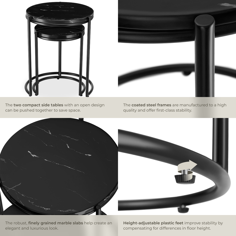 tectake Side Table Ellsa Black Marble Top Side Table Set of 2 Image 4