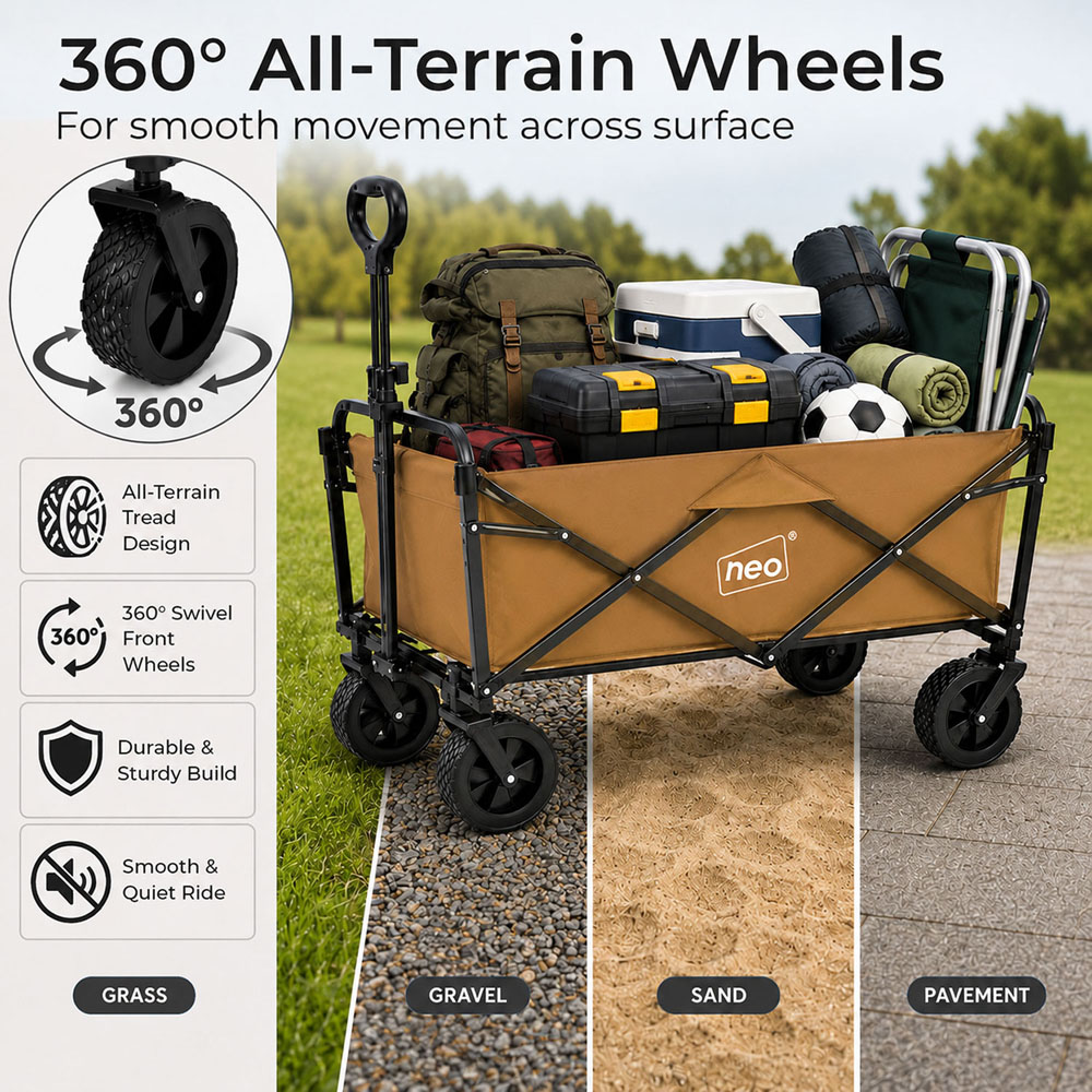 Neo Direct 140L Khaki Heavy Duty Folding Garden Trolley Cart Image 8