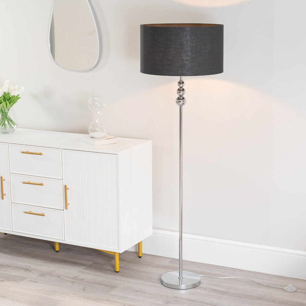 ValueLights Marissa Black Fabric Drum Shade LED Floor Lamp Image 2