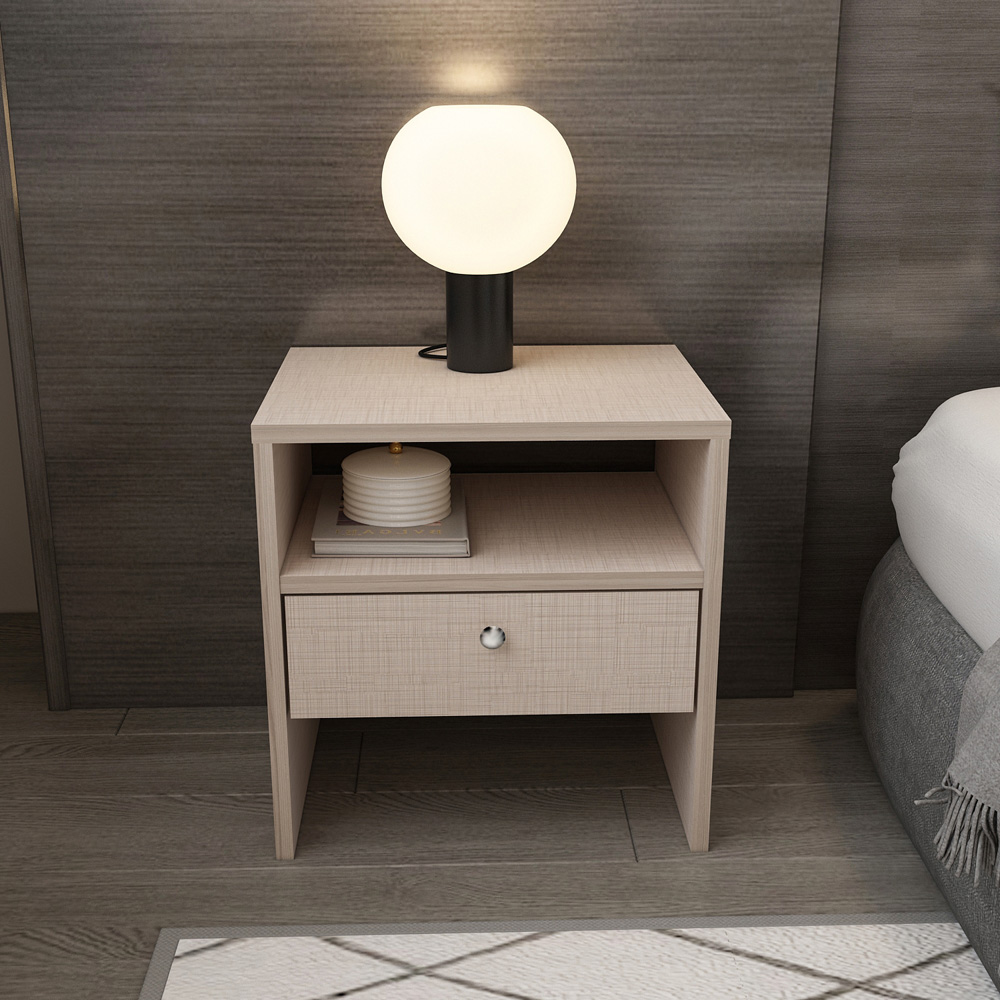 Decorotika Nova Single Drawer Single Shelf Beige Bedside Table Image 5