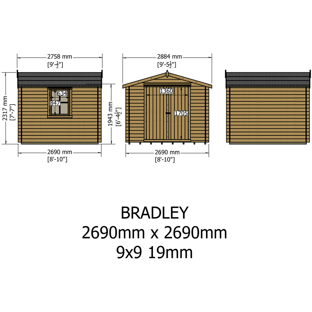 Shire Bradley 9 x 9ft Double Door Wooden Log Cabin Image 9