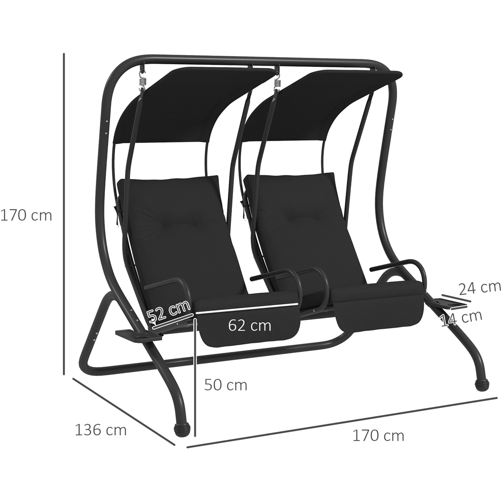 Outsunny 2 Seater Black Independent Swing Chair with Canopy and Cup Holder Image 9