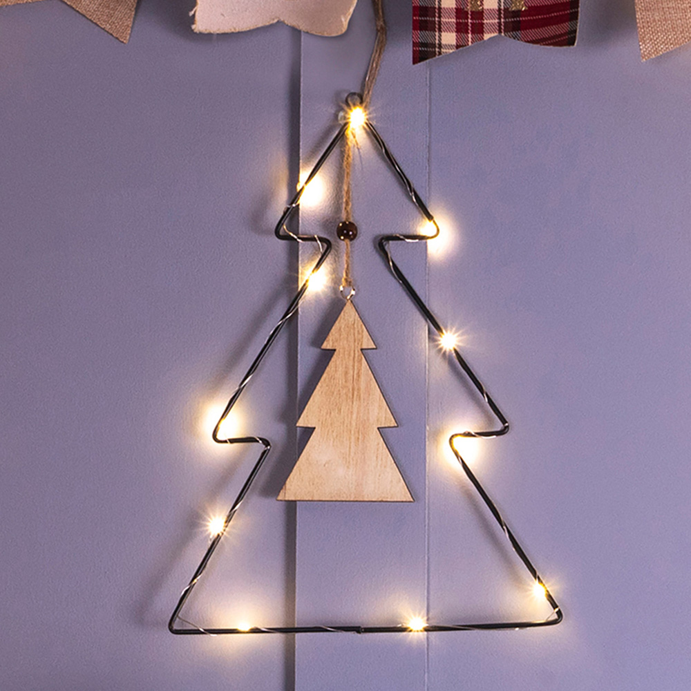 St Helens LED Metal Christmas Tree Decoration with Wooden Centre Image 4