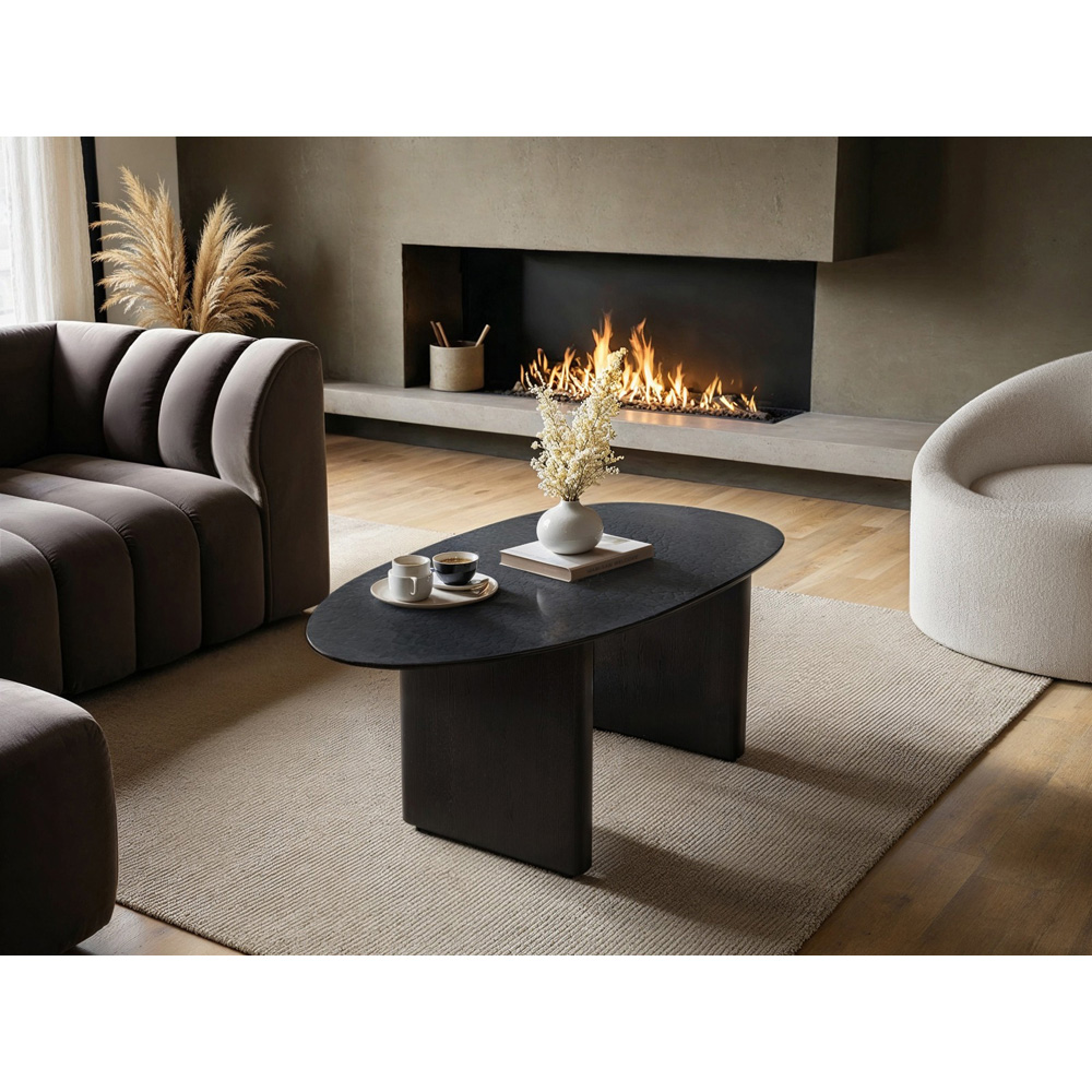 SOLACE+CO Emil Black Glass Oval Coffee Table Image 4